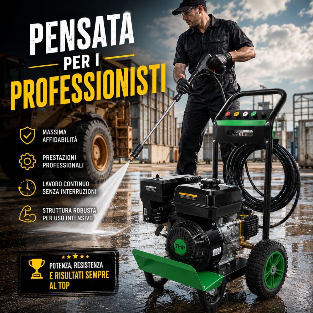  idropulitrice a benzina professionale 7 hp 170 240 bar con tubo alta pressione 10 metri - foto 4
