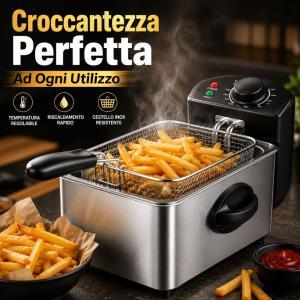 Friggitrice ad olio elettrica professionale in acciaio inox con termostato regolabile e cestello removibile