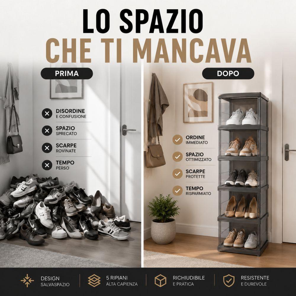scarpiera a 5 ripiani richiudibile salvaspazio 88x25.5x34.5cm - foto 3 scarpiera a 5 ripiani richiudibile salvaspazio 88x25.5x34.5cm - foto 3