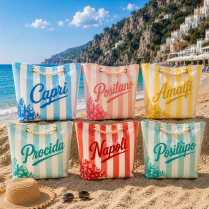 Borsa mare a righe con manici in corda 65x50x17 cm