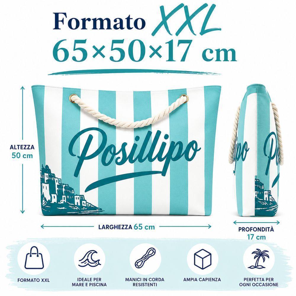 borsa mare a righe con manici in corda 65x50x17 cm - foto 2 borsa mare a righe con manici in corda 65x50x17 cm - foto 2
