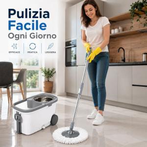 Set lava pavimenti con secchio a pedale e ruote 15 litri con mop in microfibra