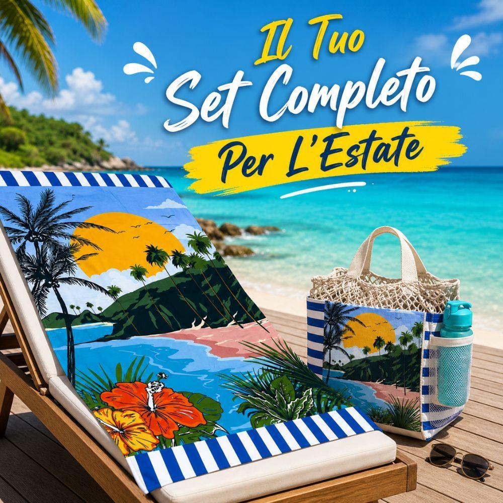 set mare 3 pezzi telo mare maxi borsa porta telo borraccia riutilizzabile - foto 2 set mare 3 pezzi telo mare maxi borsa porta telo borraccia riutilizzabile - foto 2