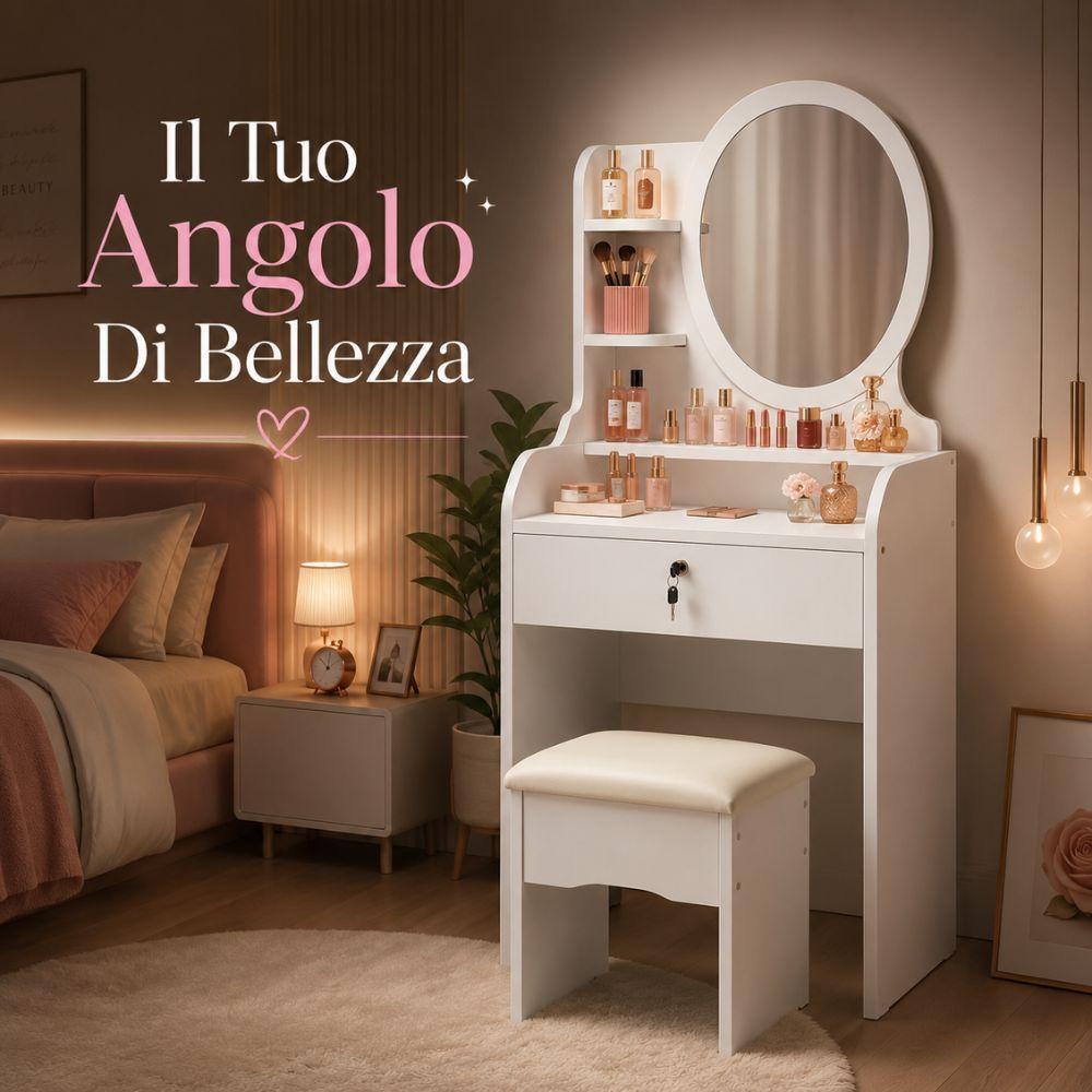 toeletta vanity con specchio e sgabello tavolo trucco porta cosmetici - foto 2 toeletta vanity con specchio e sgabello tavolo trucco porta cosmetici - foto 2