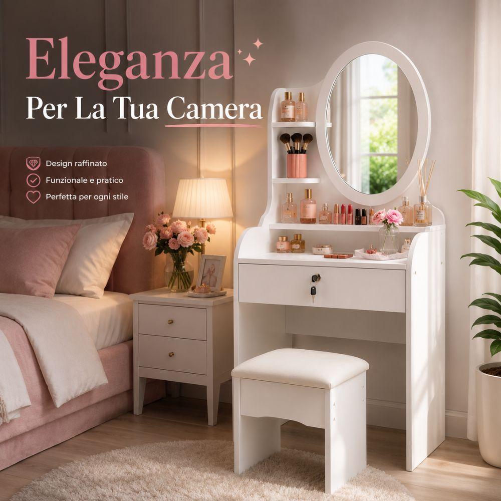 toeletta vanity con specchio e sgabello tavolo trucco porta cosmetici - foto 5 toeletta vanity con specchio e sgabello tavolo trucco porta cosmetici - foto 5