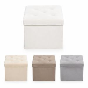 Pouf contenitore in velluto trapuntato 38x38x38 cm