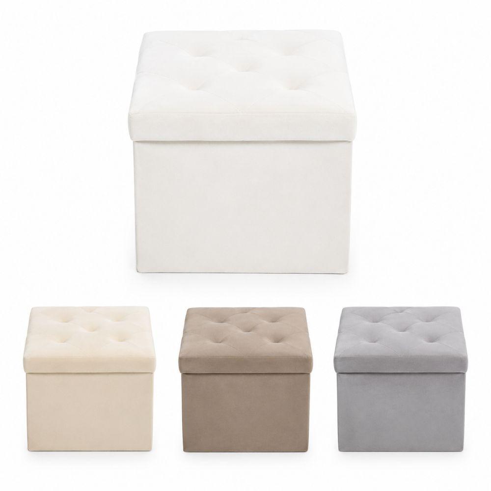  pouf contenitore in velluto trapuntato 38x38x38 cm - foto 1