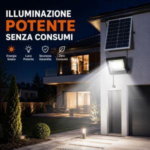 Faro led solare da esterno con pannello fotovoltaico telecomando e sensore crepuscolare