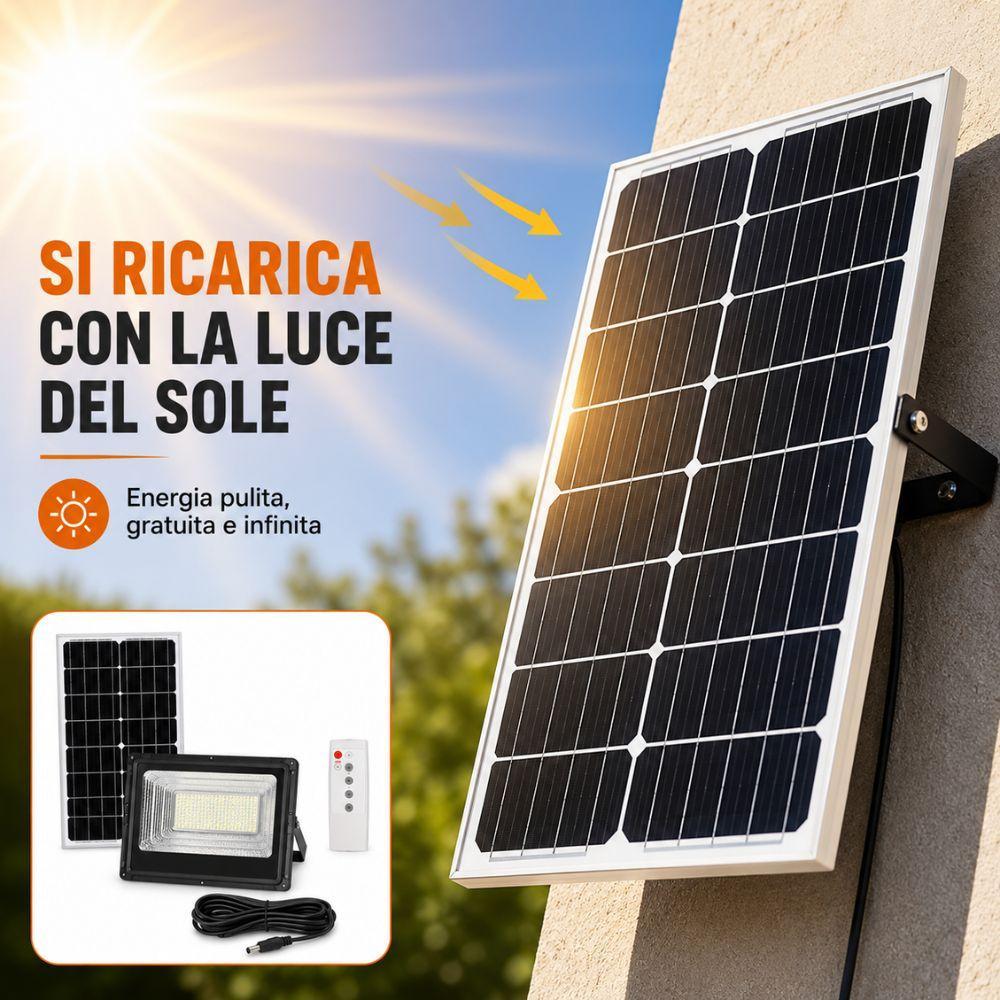 faro led solare da esterno con pannello fotovoltaico telecomando e sensore crepuscolare - foto 3 faro led solare da esterno con pannello fotovoltaico telecomando e sensore crepuscolare - foto 3