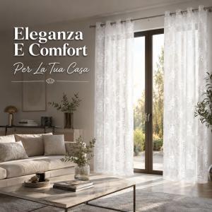 Coppia tende fantasia floreale con 8 anelli 280x290 cm