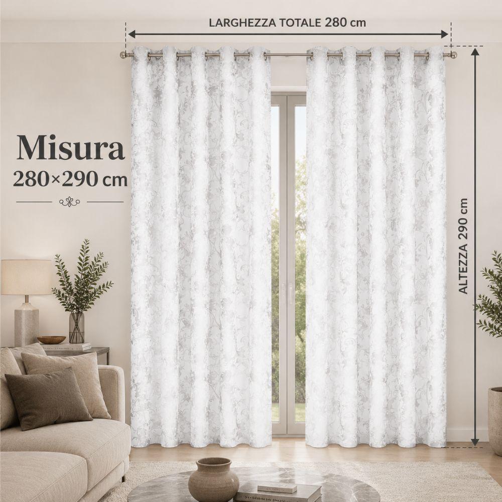  coppia tende fantasia foglie con 8 anelli 280x290 cm - foto 4
