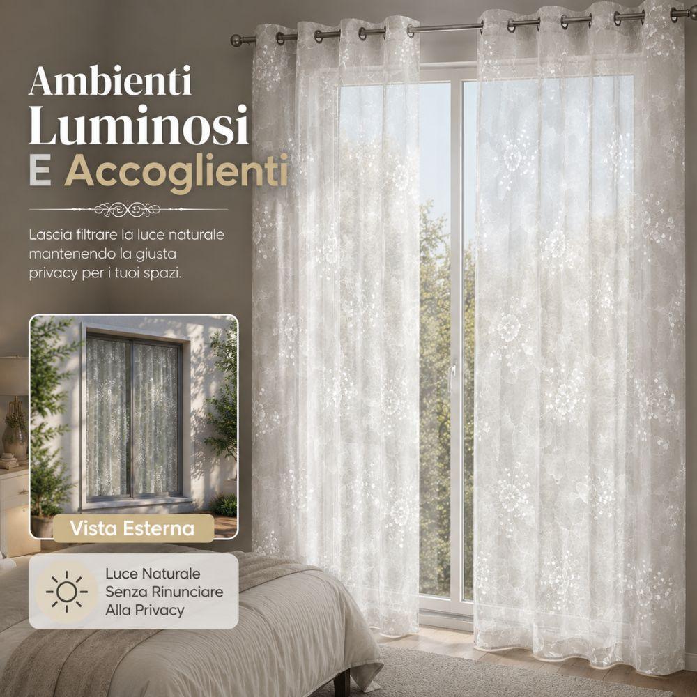 tenda coppia con anelli fantasia floreale 280x290 cm effetto filtrante - foto 3 tenda coppia con anelli fantasia floreale 280x290 cm effetto filtrante - foto 3