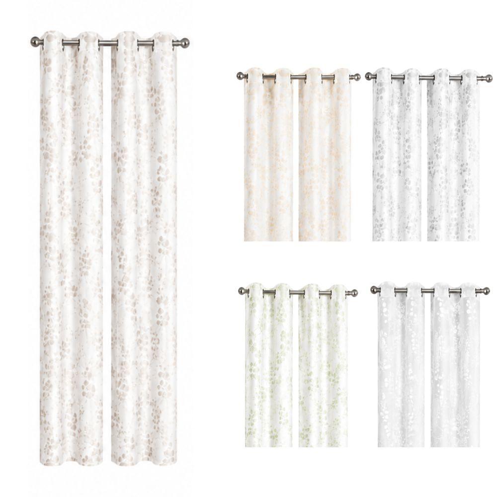 coppia tende semitrasparenti 140x290 cm con 8 anelli fantasia foglie - foto 1 coppia tende semitrasparenti 140x290 cm con 8 anelli fantasia foglie - foto 1