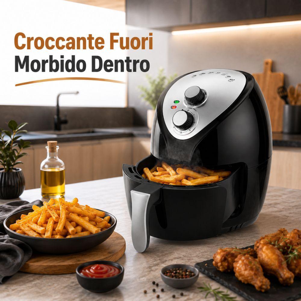 Friggitrice ad aria in cucina con controlli di temperatura e timer