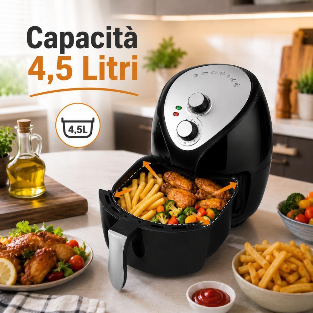 Friggitrice ad aria con vasca da 4,5 litri, display comandi con timer regolabile