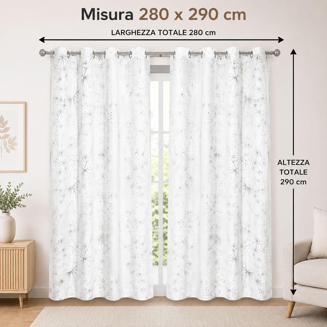  coppia tende fantasie floreali moderne 280 x 290 cm con anelli - foto 2