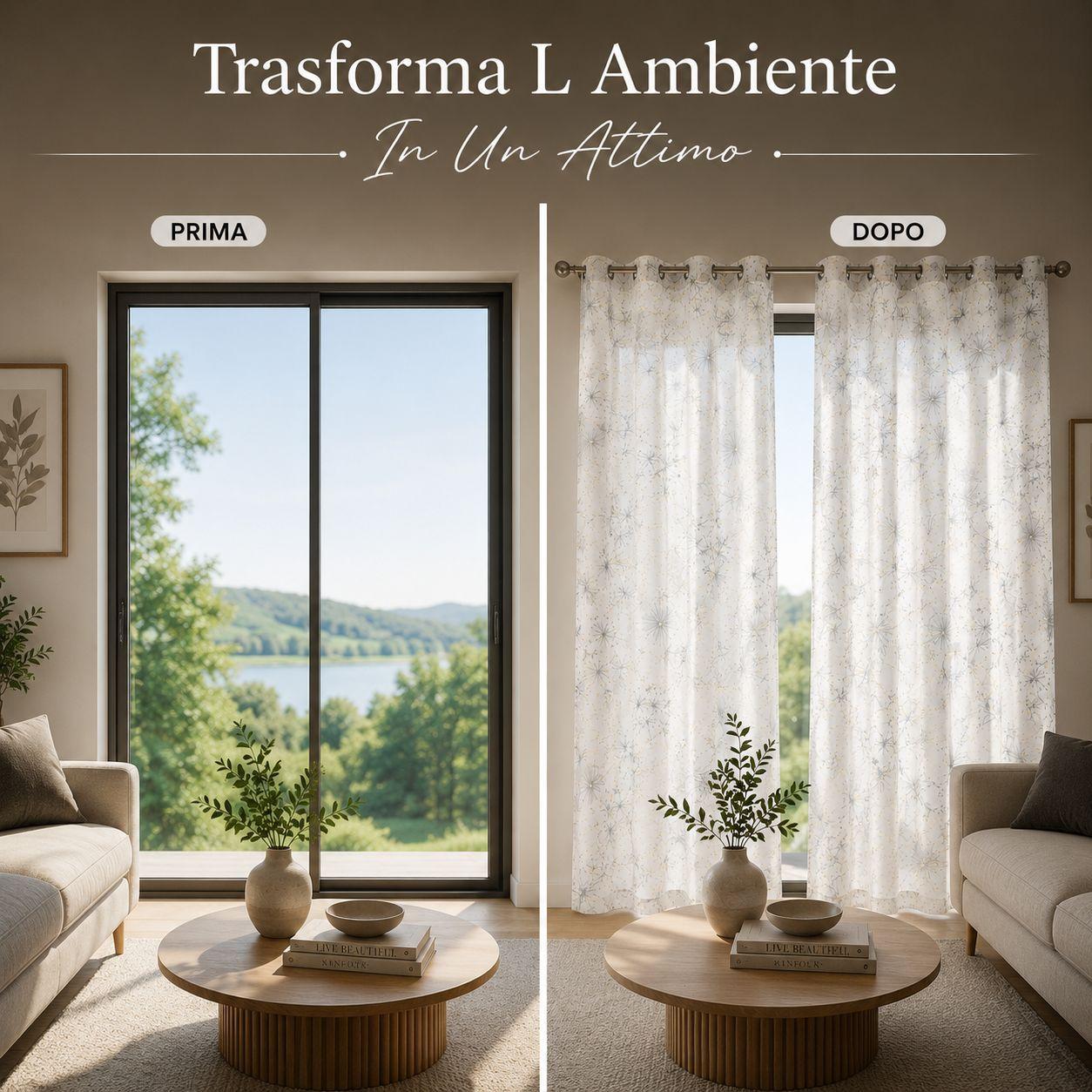  coppia tende fantasie floreali moderne 280 x 290 cm con anelli - foto 5