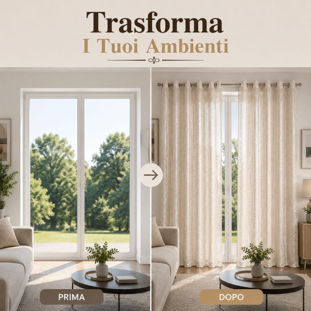  coppia tende con trama pitonata jacquard 280x290 cm con anelli - foto 2