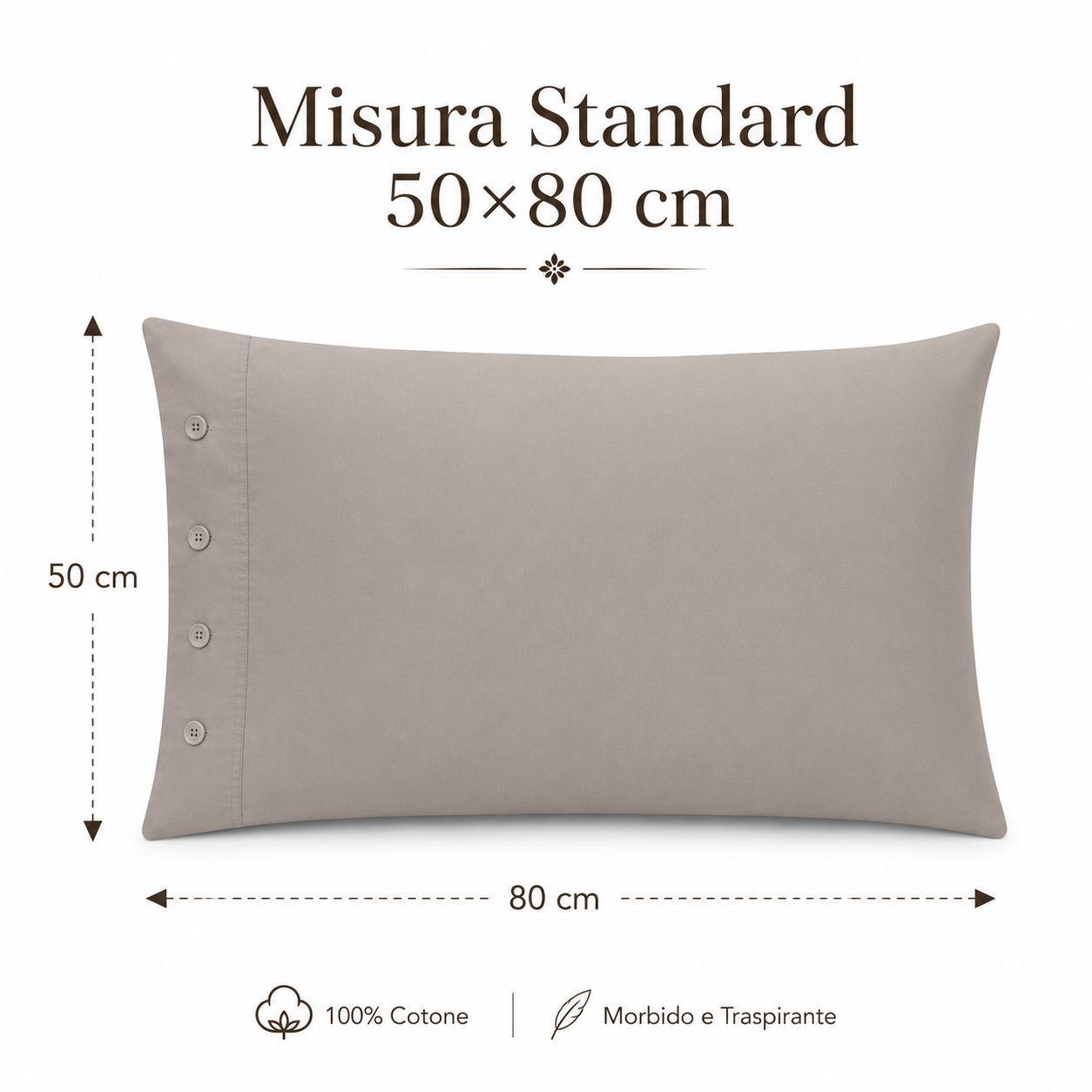 Federa grigia 50×80 cm, vista frontale con bottoni. 100% Cotone