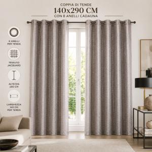Coppia tende 140x290 cm con 8 anelli, eleganti e pronte da appendere