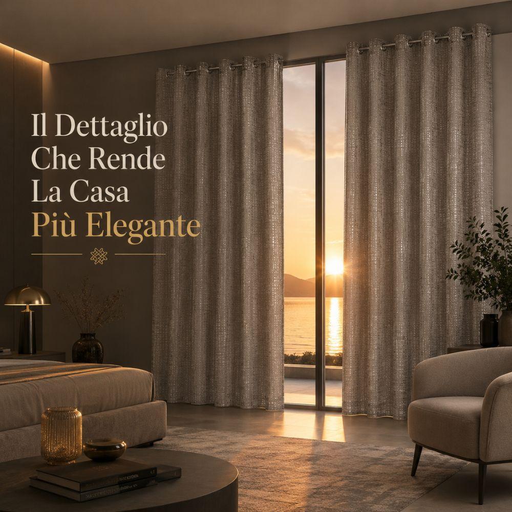  coppia tende effetto lino jacquard con anelli 140x290 cm - foto 2