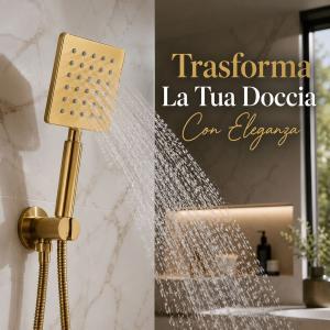 Doccetta doccia quadrata oro 3 getti universale a risparmio idrico effetto pioggia massaggio