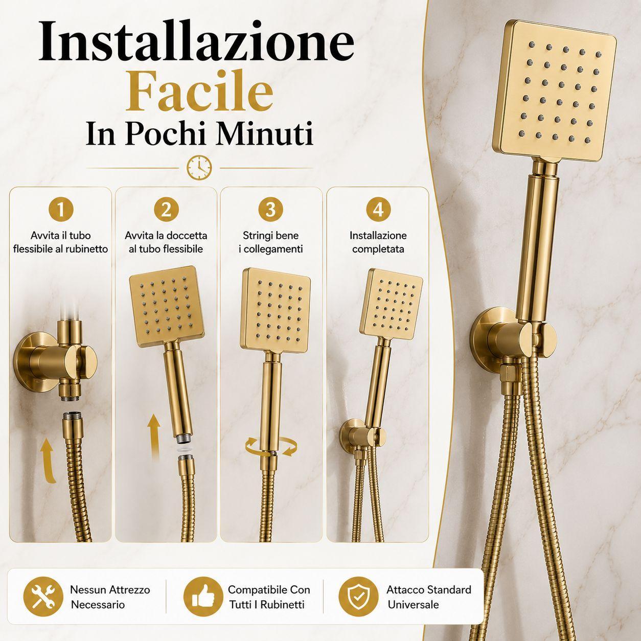 Guida installazione doccetta: 4 step, compatibile con bracci e attacchi universali