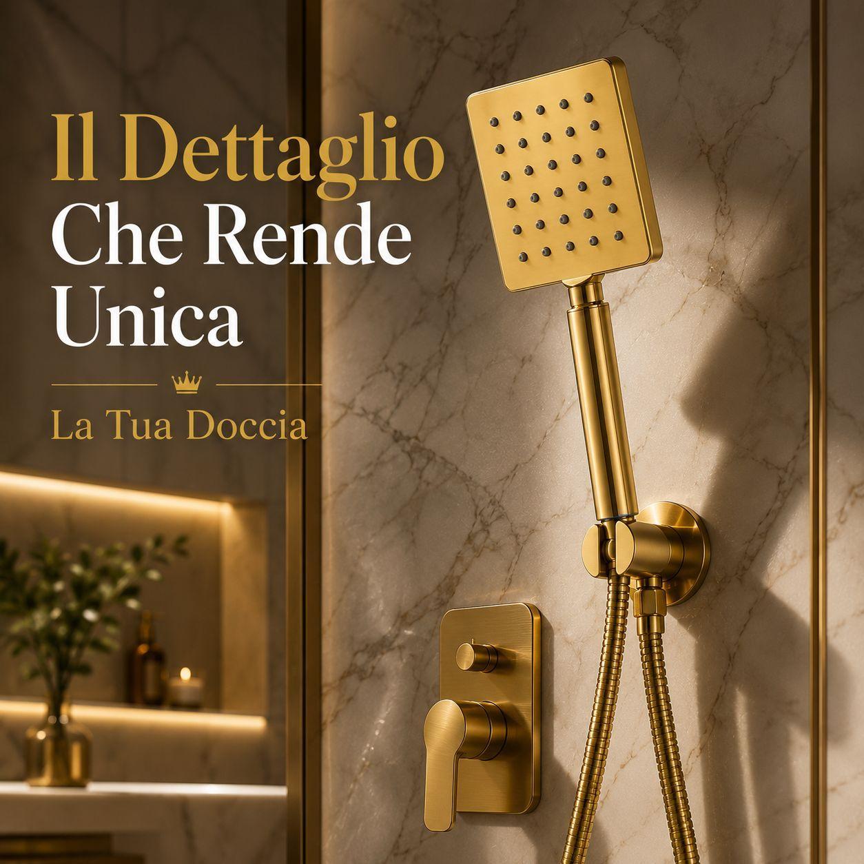 Doccetta quadrata oro con tre getti: effetto pioggia e massaggio