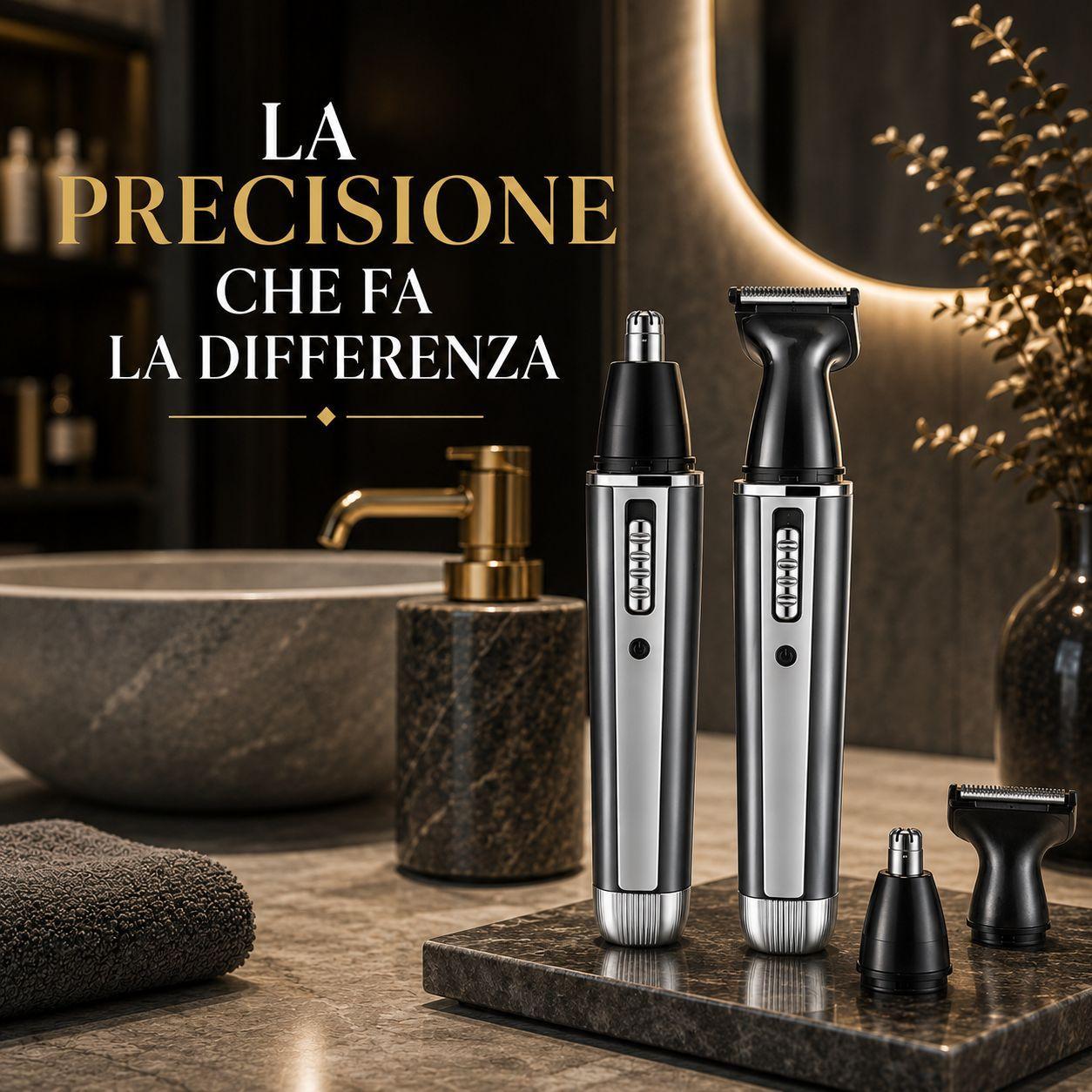 Epilatore su base nera con accessori da bagno