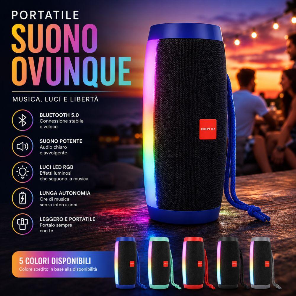  cassa altoparlante bluetooth portatile con luci led rgb – speaker wireless ricaricabile - foto 2