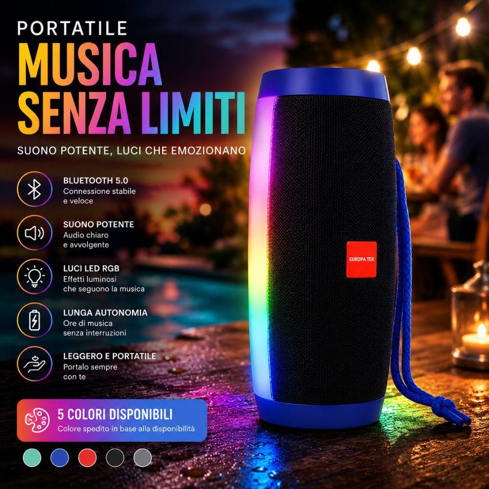  cassa altoparlante bluetooth portatile con luci led rgb – speaker wireless ricaricabile - foto 5