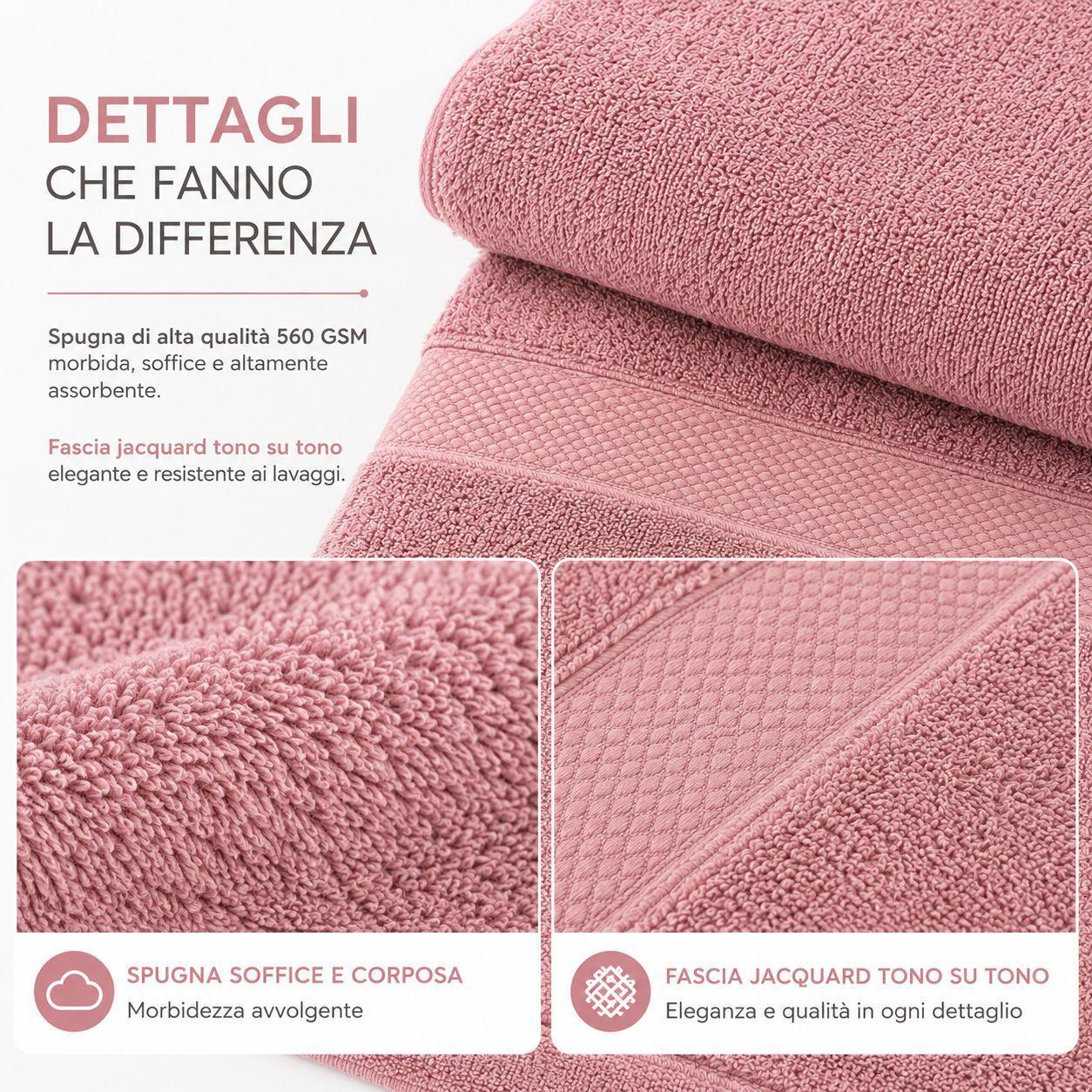Asciugamani in spugna rosa, dettagli close-up della trama