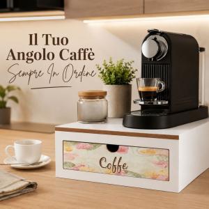 Porta cialde in legno con cassetto estraibile 3 scomparti organizer salvaspazio per angolo caffè