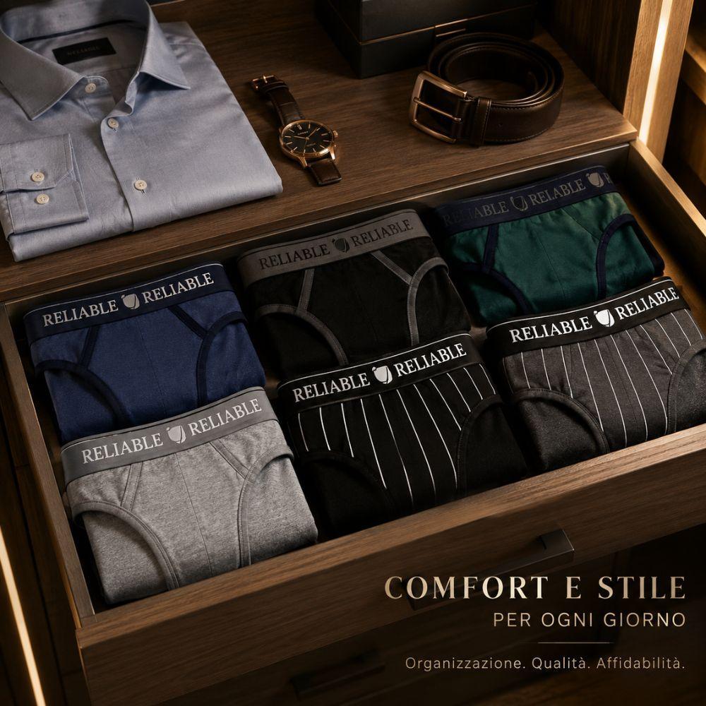 set slip uomo multipack 6 pz comfort quotidiano - foto 2 Slip RELIABLE in scatola aperta, confezione con testo
