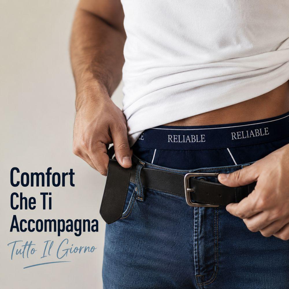 set slip uomo multipack 6 pz comfort quotidiano - foto 4 Slip blu indossato con banda elastica RELIABLE e claim 'Comfort Che Ti Accompagna Tutto Il Giorno'