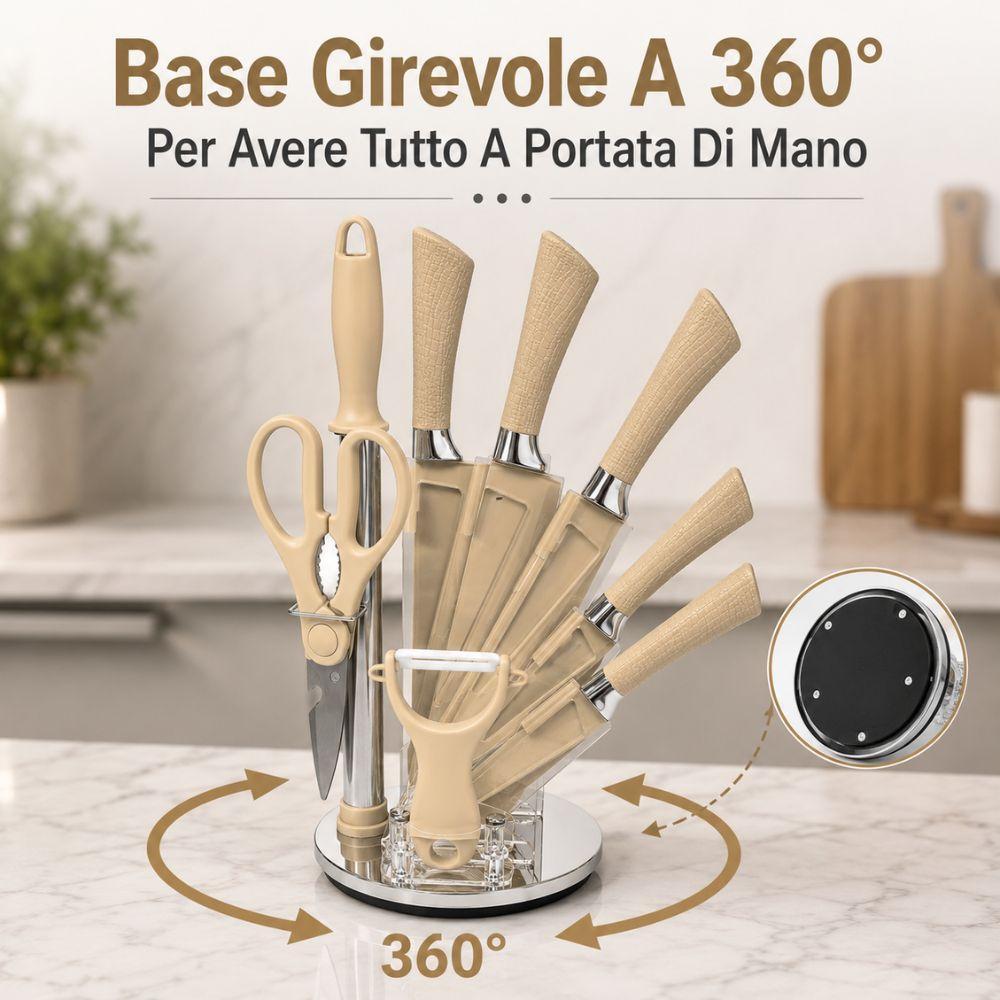  set coltelli da cucina con 8 utensili e ceppo girevole 360 gradi - foto 3