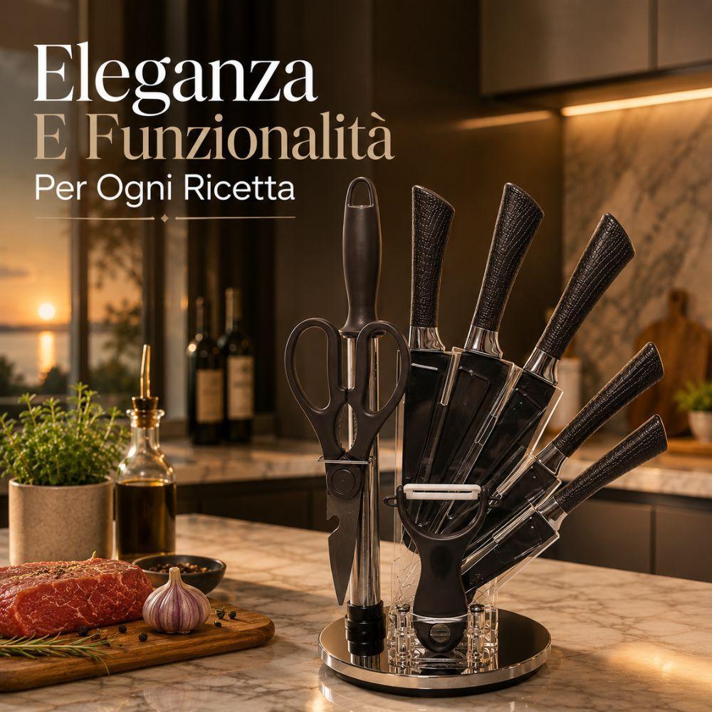  set coltelli da cucina con 8 utensili e ceppo girevole 360 gradi - foto 4