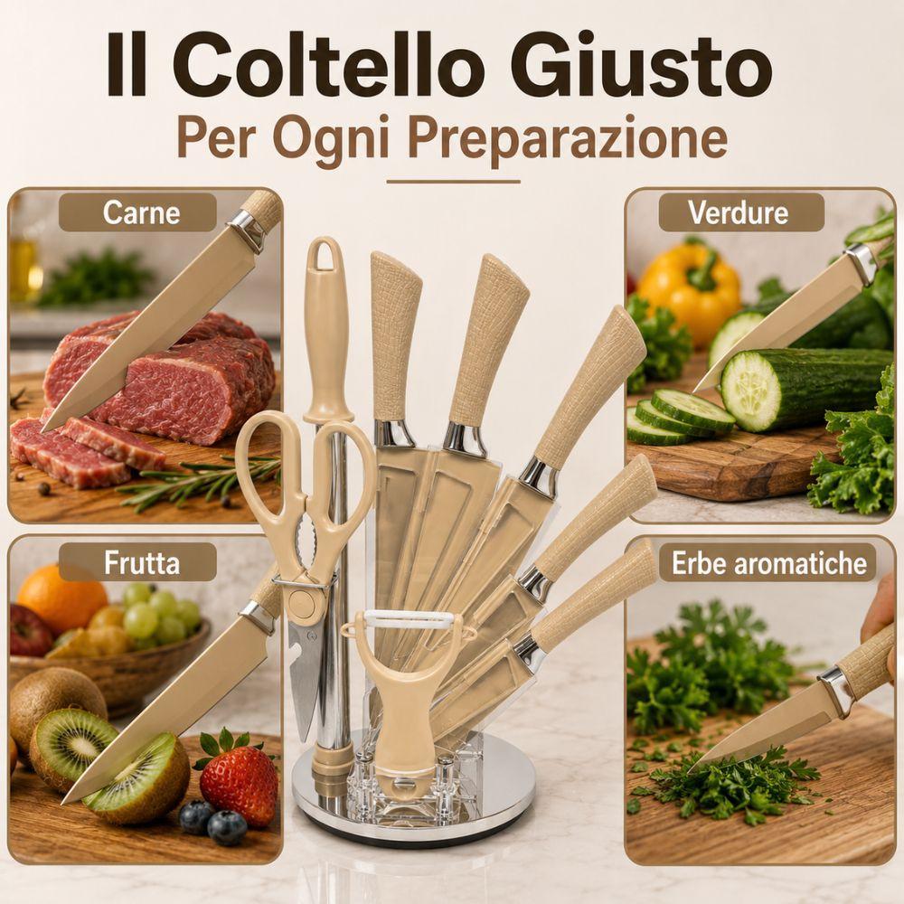  set coltelli da cucina con 8 utensili e ceppo girevole 360 gradi - foto 5