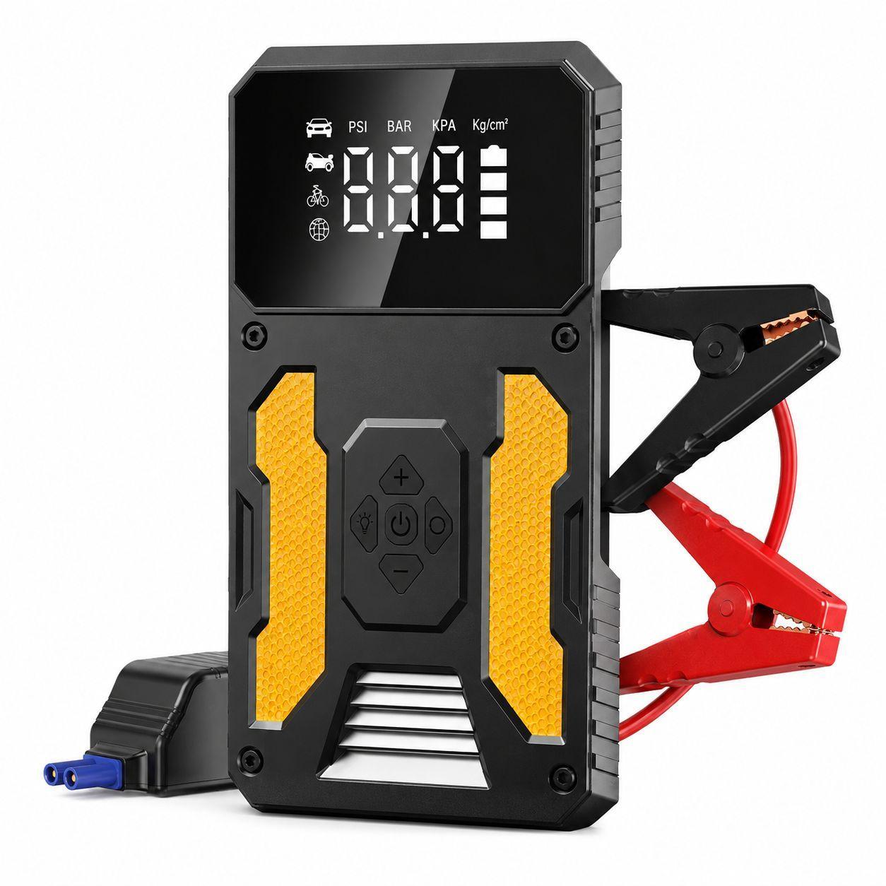  avviatore di emergenza auto portatile con power bank display digitale e torcia led e pinze per batteria - foto 1