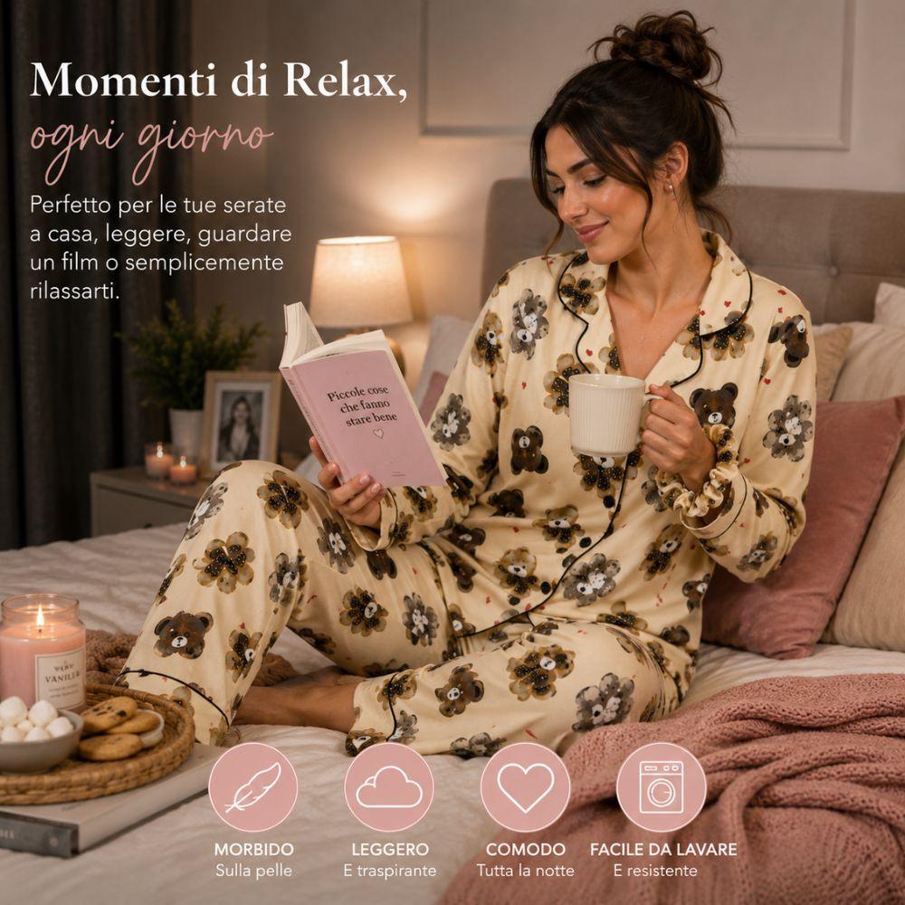  pigiama donna lungo 3 pezzi con accessorio coordinato maglia e pantalone - foto 3