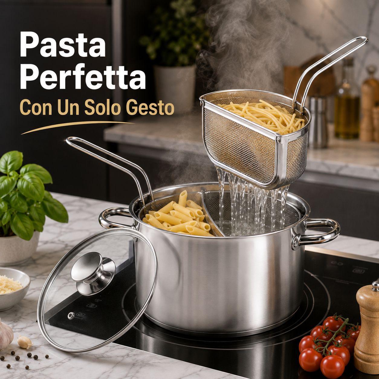 pentola in acciaio inox con 2 cestelli semicircolari e coperchio in vetro cuocipasta scolapasta 20/24/28 cm - foto 2 pentola in acciaio inox con 2 cestelli semicircolari e coperchio in vetro cuocipasta scolapasta 20/24/28 cm - foto 2