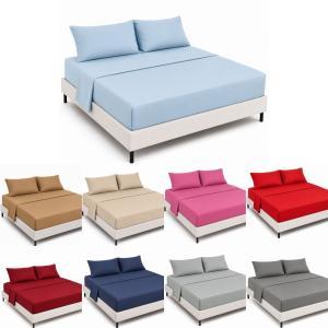 Completo letto matrimoniale microfibra tinta unita set 4 pezzi con lenzuolo sopra e sotto con angoli e 2 federe
