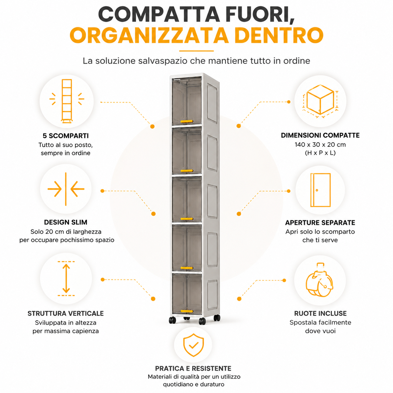  scarpiera portaoggetti modulare salvaspazio con ruote, organizer verticale - foto 4