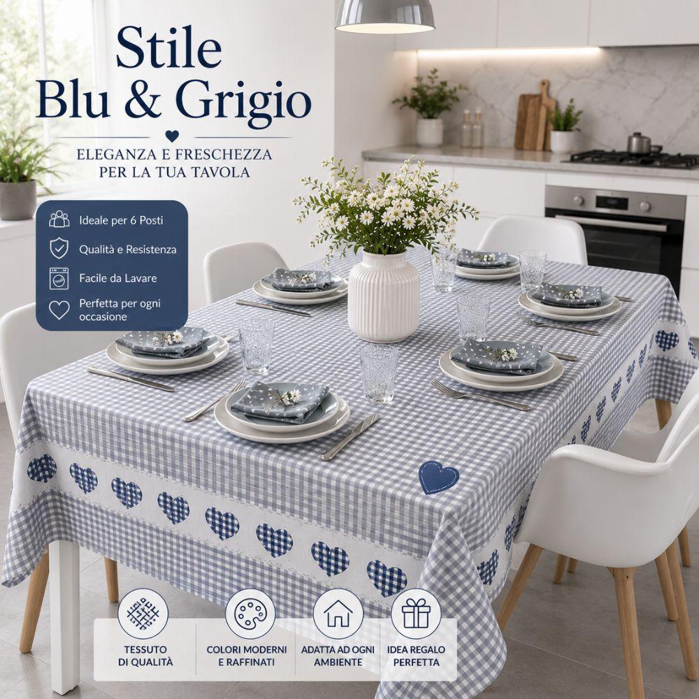 Tovaglia 6 posti fantasia con dettagli decorativi, vista frontale