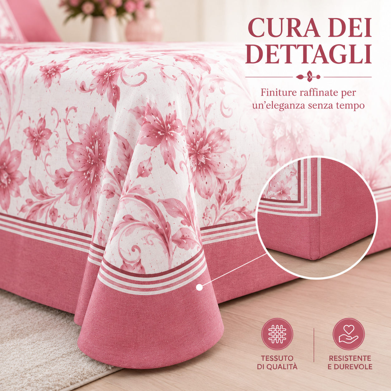 completo letto matrimoniale lenzuola con federe coordinate - foto 3 Dettaglio del bordo con motivo decorativo a zigzag e rifinitura costruttiva
