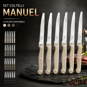 Set posate e coltelli da tavola e cucina vari modelli e colori set 4, 6 e 18 pezzi con forchette, cucchiai e coltelli