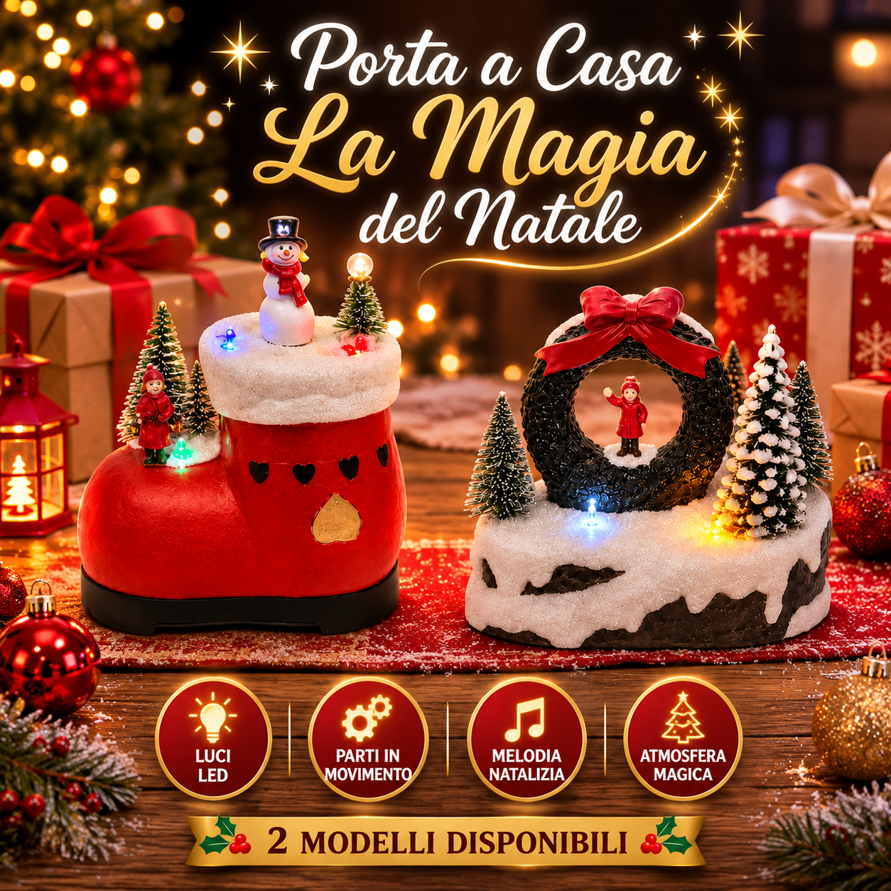 piccola decorazione natalizia luminosa con movimento e melodia led paesaggio innevato h14 - foto 3