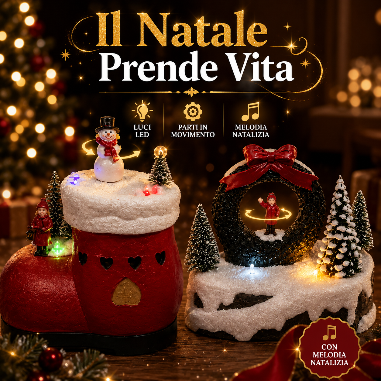  piccola decorazione natalizia luminosa con movimento e melodia led paesaggio innevato h14 - foto 5