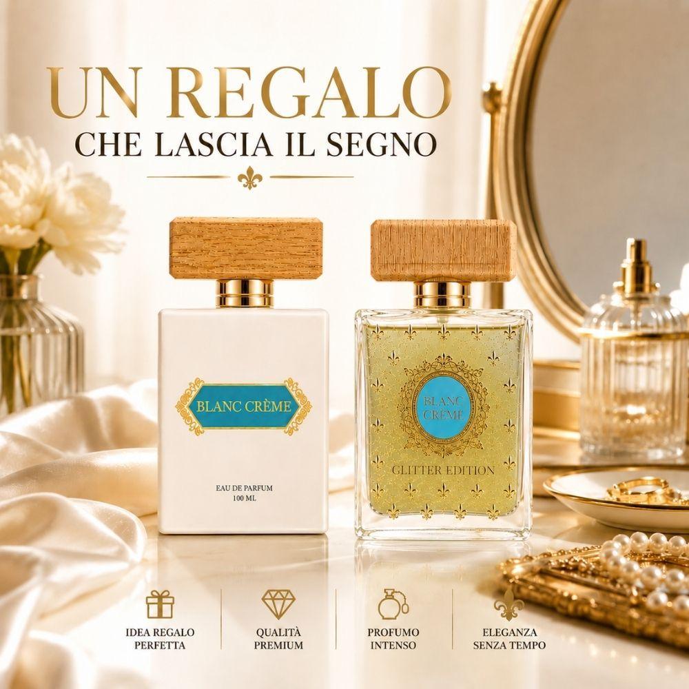 profumo blanc creme eau de parfum 100 ml, classica e glitter edition - foto 3 Composizione stilizzata con Profumo Blanc Creme Classica e Glitter Edition