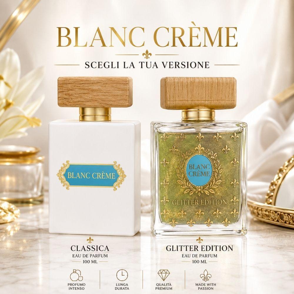 profumo blanc creme eau de parfum 100 ml, classica e glitter edition - foto 5 Bottiglia Blanc Creme Eau de Parfum con confezione glitter edition